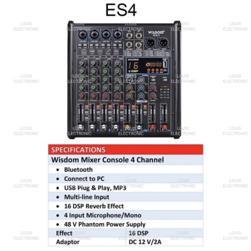 Mixer Audio WISDOM ES4 4 Channel ORIGINAL Mixer Professional WISDOM ES 4