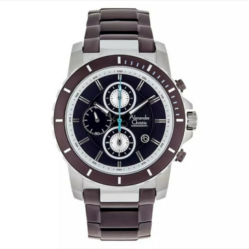 PROMO RARE Jam Tangan Pria Alexandre Christie AC 6141 MC AC6141 6141MC Purple Moca Brown Purplis Sil