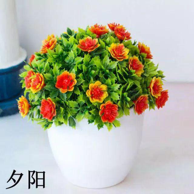 COD/BONSAI BULAT Mini Ball Tanaman Bulat Bunga Artifisial Bulat Dekorasi Rumah Bunga Plastik BP8805-Orange