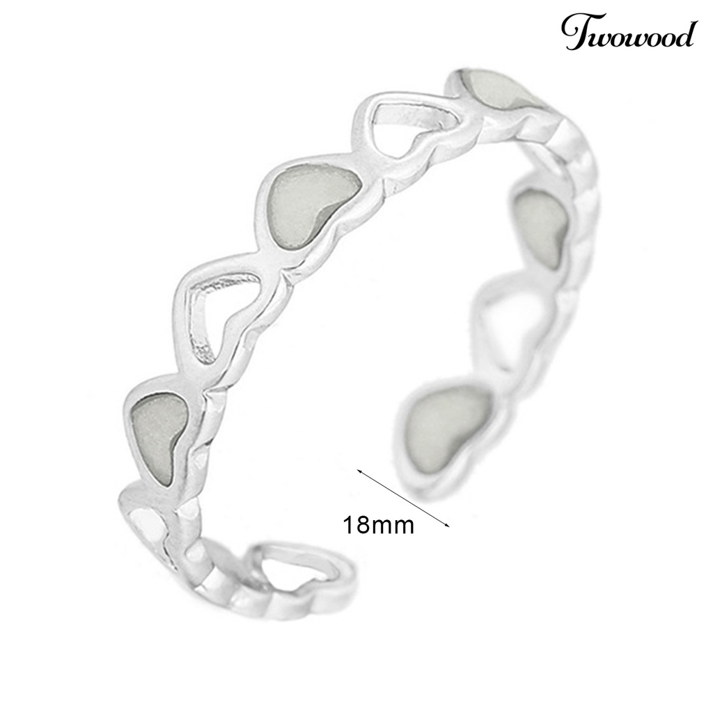 Twowood Finger Ring Skin-friendly Rust-proof Alloy Hollow Love Luminous Ring for Girl