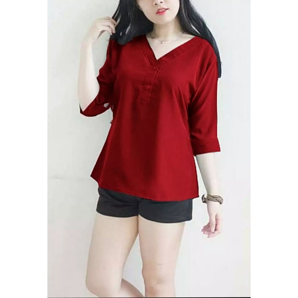 Blouse Wanita Catlyn Bahan Mosscrepe-Merah, L