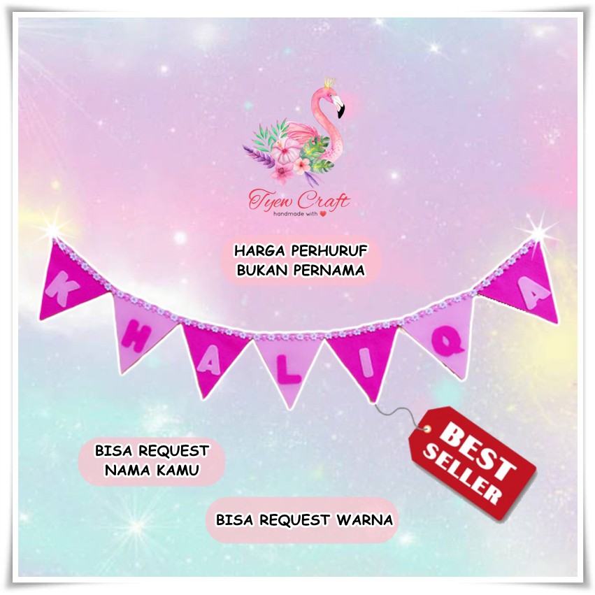 BUNTING FLAG NAMA SEGITIGA  BUNTING FLAG CUSTOM HIASAN DINDING DEKORASI DINDING DEKORASI ULANG TAHUN