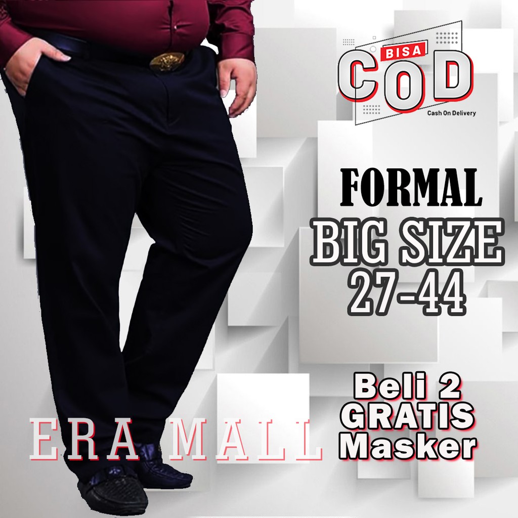 celana bahan pria jumbo sepan dasar kerja kantor laki laki dewasa slim fit big size hitam