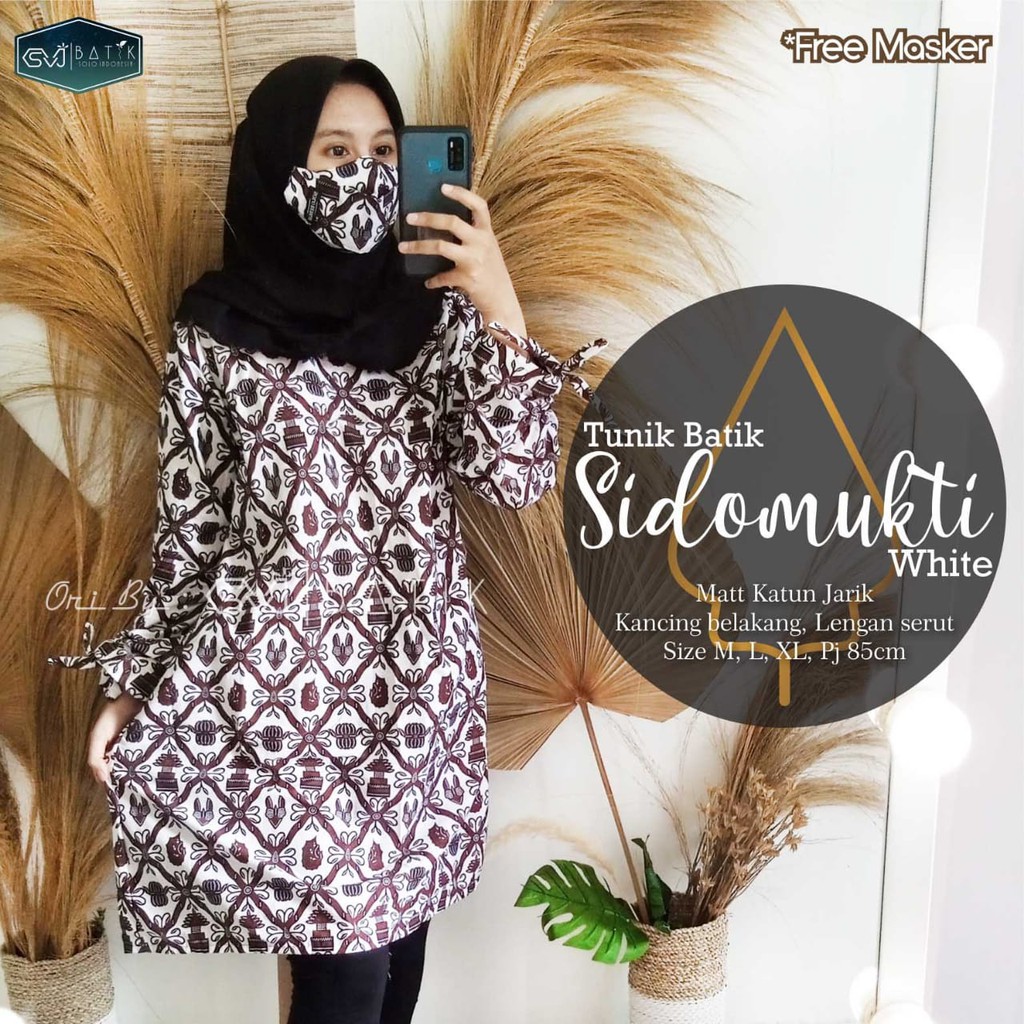 Tunik Batik Sidomukti White Atasan Batik Free Masker Asli Motif Solo Original Brand Svj Batik