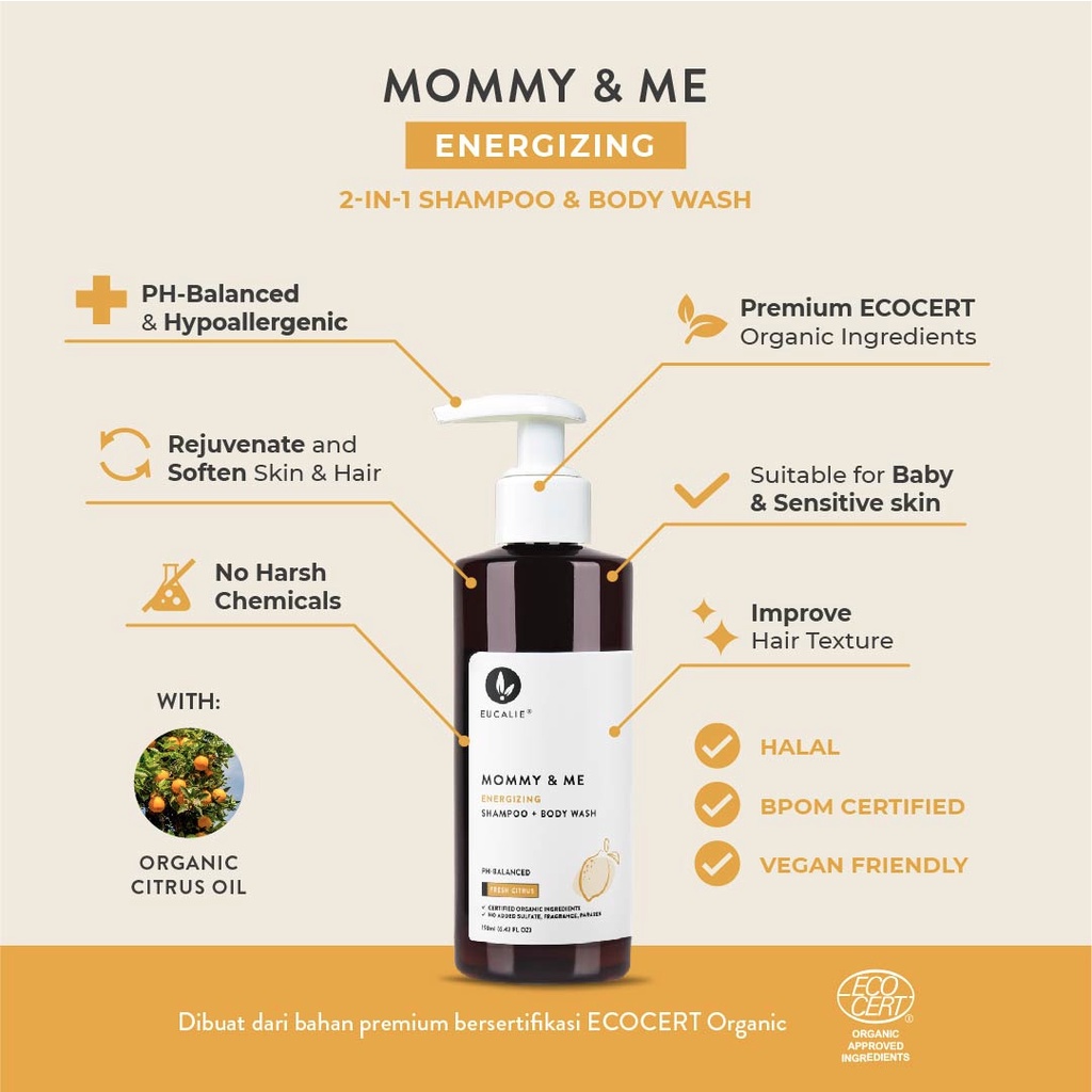 Eucalie Mommy &amp; Me Energizing Organic Shampoo + Body Wash 190 Ml