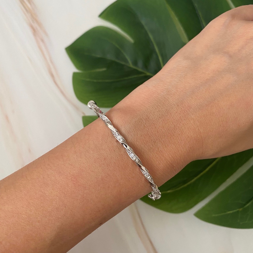 Gelang Kaku Emas Putih Fashion Zircon Kadar 75% 8.1 Gram