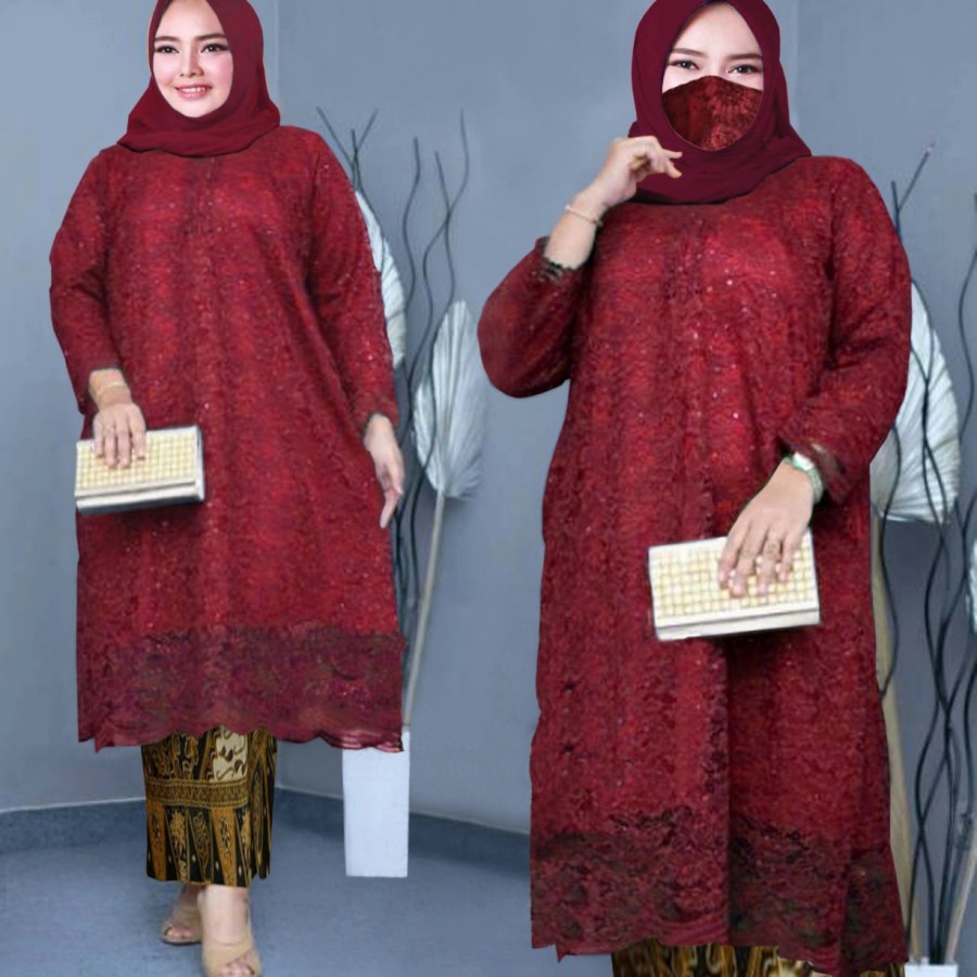 PROMO SETELAN Kebaya Brukat/KEBAYA tunik Modern/kebaya tunik / Set Kebaya Bianca / Kebaya Rinjani / Kebaya Brokat / Kebaya Pesta / Fashion Wanita / Big Size / Kebaya Size Jumbo M L XL XXL 3XL 4XL 5XL