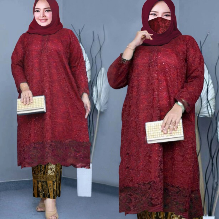 Setelan Kebaya Brukat Tunik Brukat Jumbo dan Rok Plisket / Kebaya Modern / Set Kebaya Jumbo / Kebaya Kurung / Kebaya Brokat / Kebaya Wisuda / Kebaya Pesta / Kebaya Original / Kebaya Murah / Big Size / Batik Wanita / Kebaya Wanita