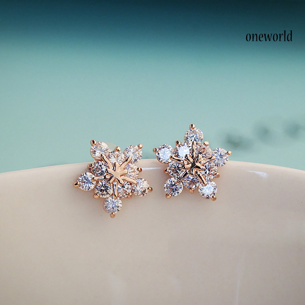 OW# Ear Studs Five-petal Flower Twinkling Alloy Earring Jewelry Accessory for Dating