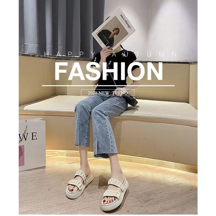 Free BOX Sandal Wanita Wedges Korean Style Elegant Sandal Cewek Model Kekinian Sandal Perempuan Fashionable NS F4