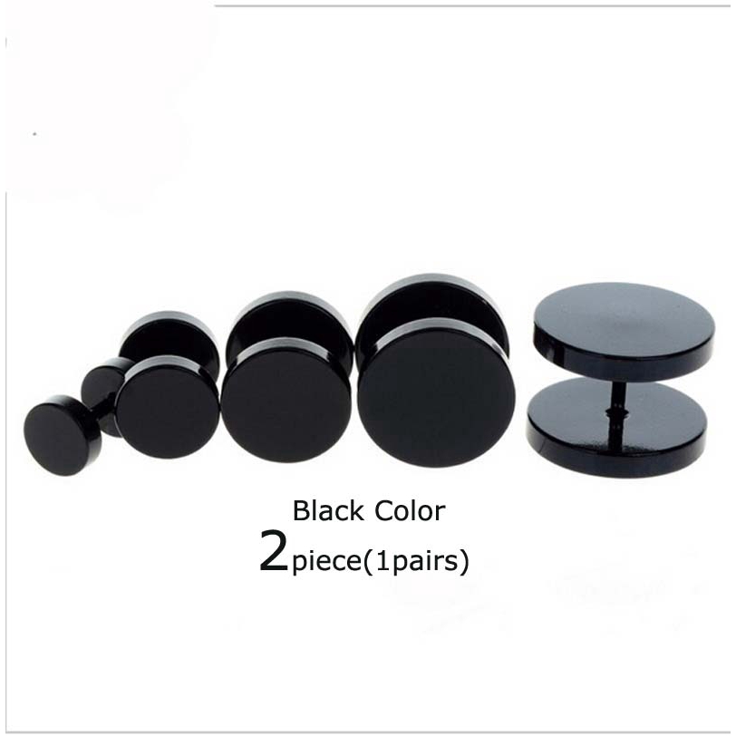 2Piece Stainless Steel Earrings Stud Fake Plugs Lobe Pierceing 6-14mm Black Gold Silver Multicolor