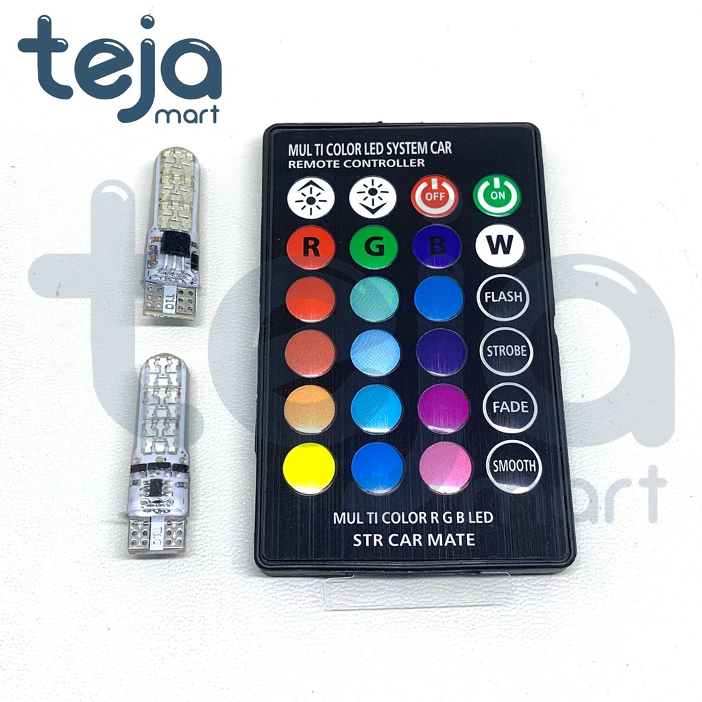 LAMPU LED T10 UNTUK MOBIL / MOTOR RGB 6 MATA JELLY ISI 2PCS + REMOTE + BATERAI-1