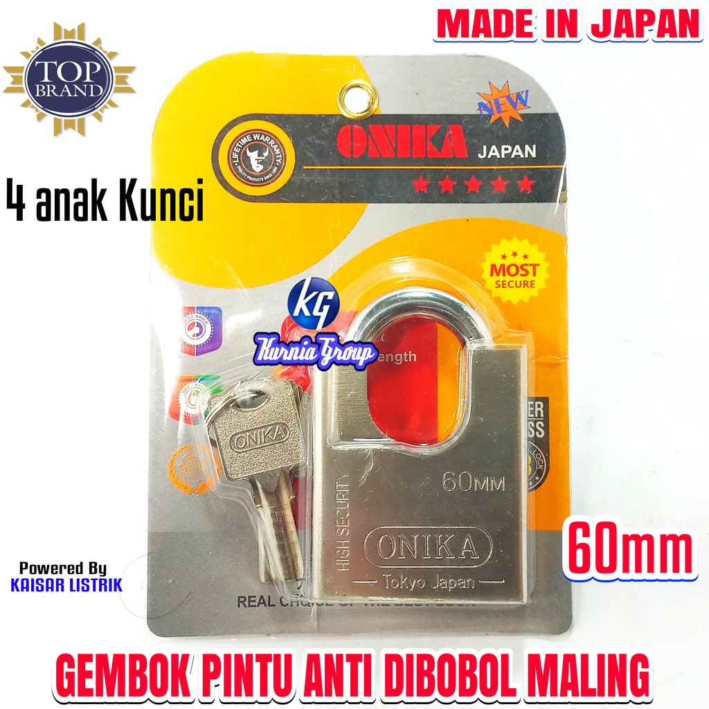 GEMBOK ONIKA JAPAN PREMIUM 60MM BAJA Super TEBEL AMAN PAdlock Pintu Gerbang Rantai Toko Kualitas JOS