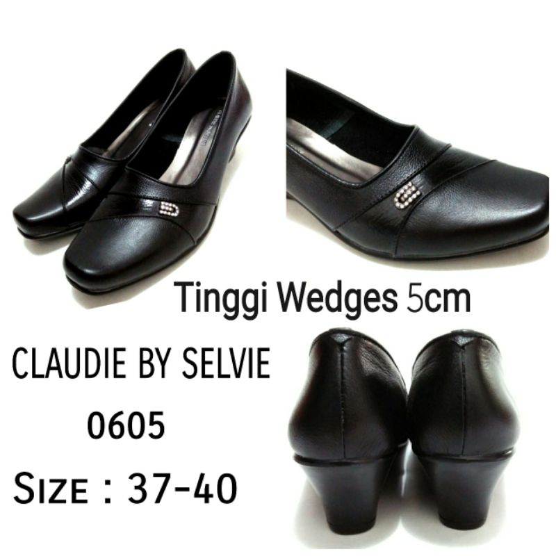 SEPATU PANTOFEL WEDGES KERJA WANITA  SEPATU KULIT FORMAL/RESMI WARNA HITAM CLAUDIE BY SELVIE 37-40