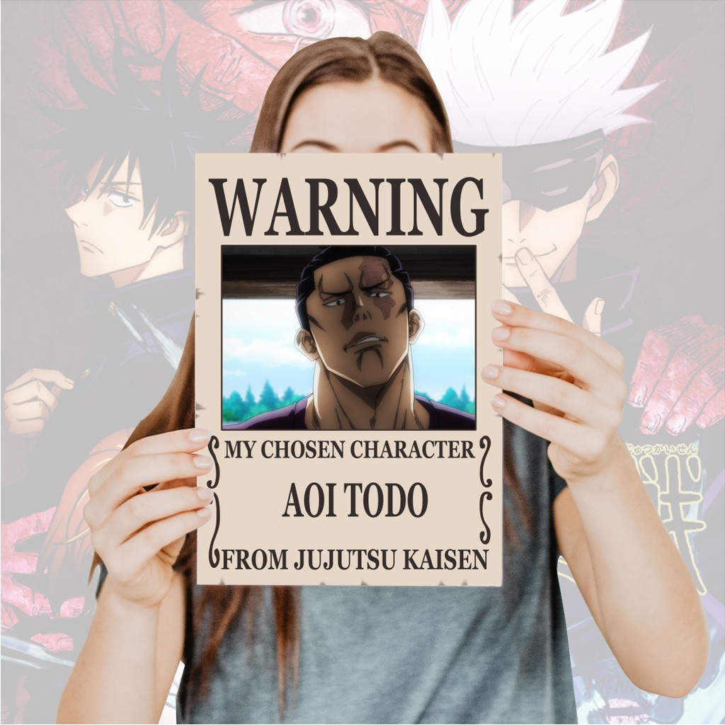 Poster Jujutsu Kaisen Warning Anime Itadori Yuji Fushiguro Megumi Gojo Satoru Sukuna- Size A4+-9 Todo
