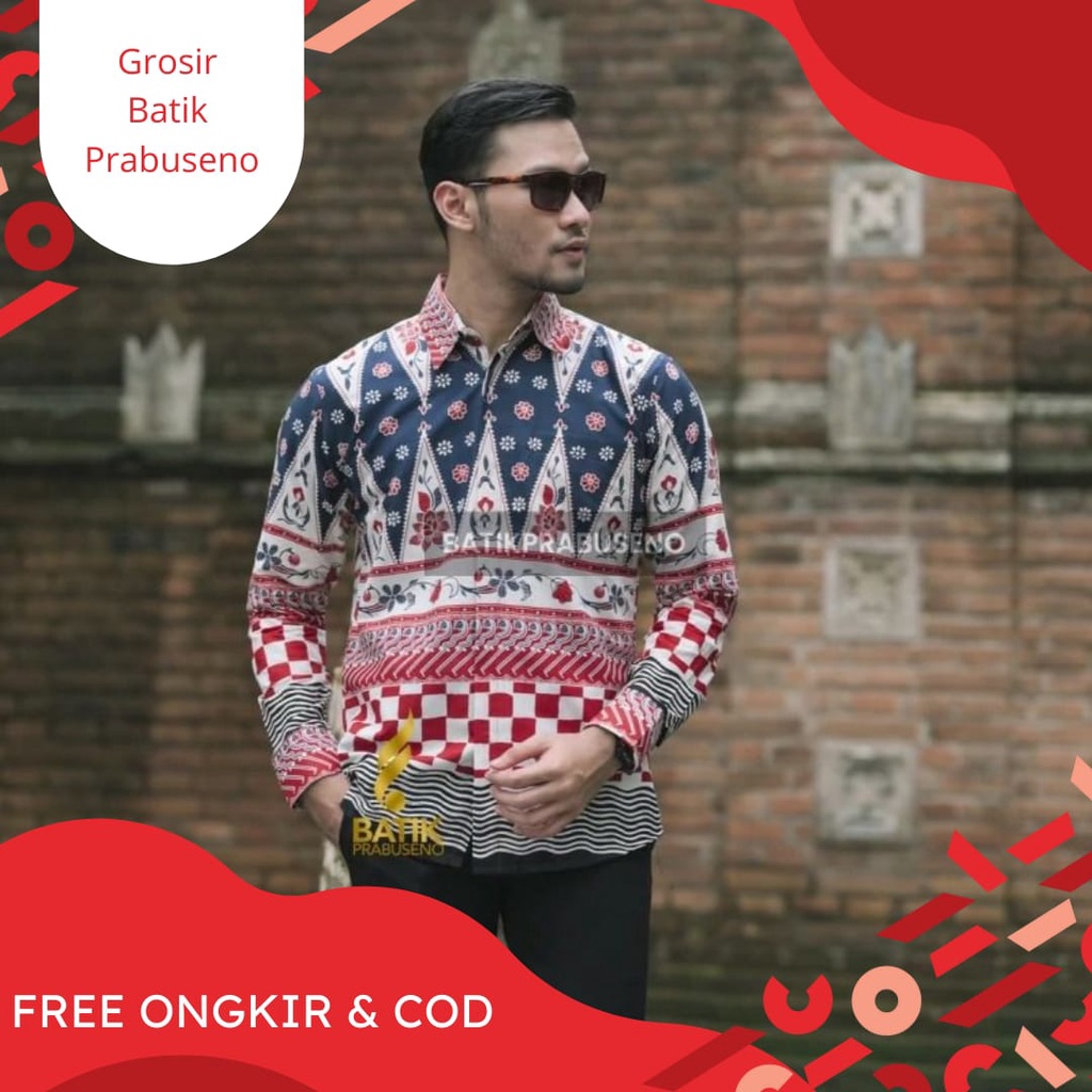Motif Sakina Batik Pria Lengan Panjang Full Furing Bahan Katun Sragenan by Batik Prabuseno Casual Ba