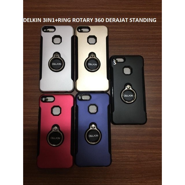CASE IRING DELKIN 3IN1+RING ROTARY 360 DERAJAT STANDING / case iphone / case samsung / case oppo / c