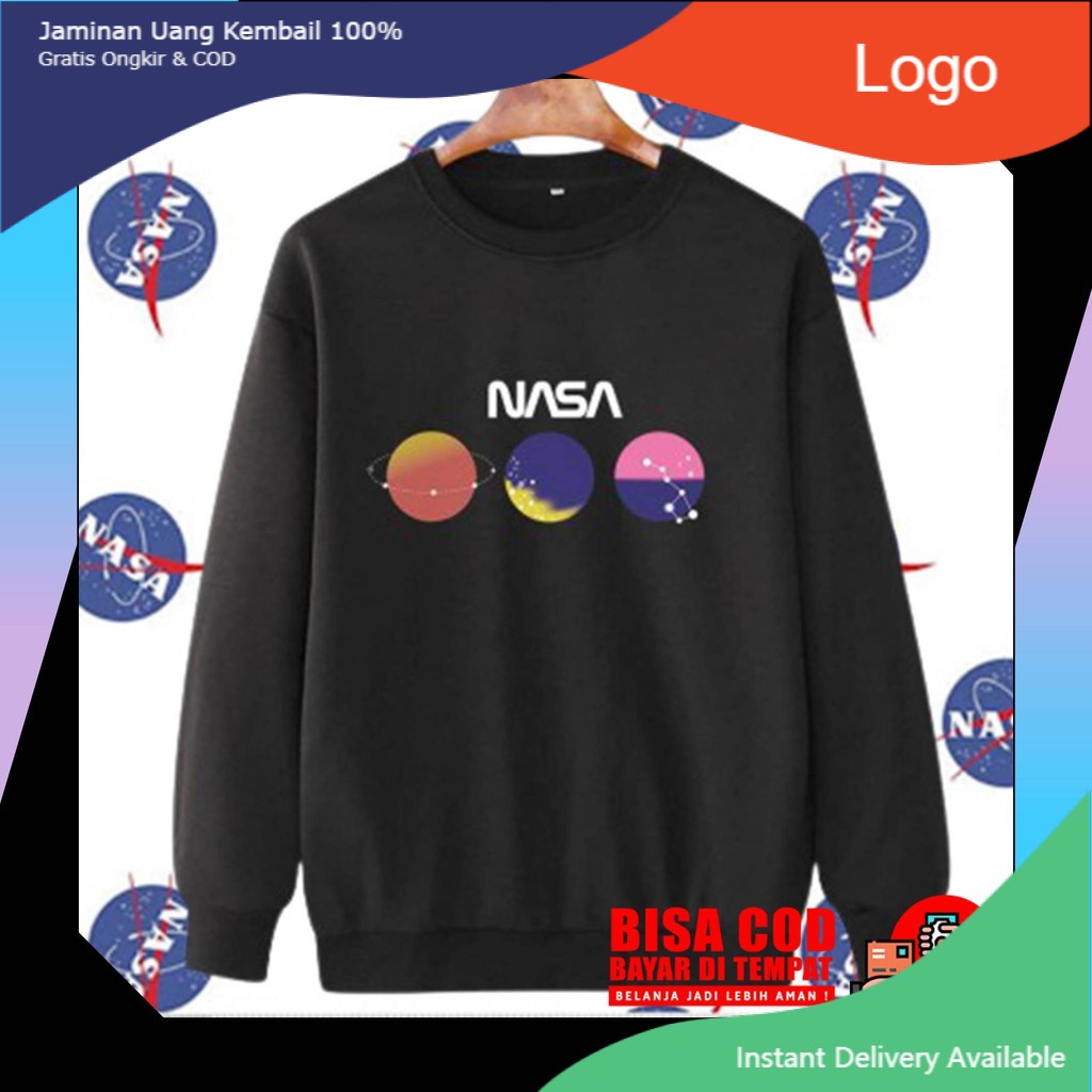 Crewneck Nasa Premium Pria Cn Nasa Crunek Simple Distro Tebal Krunek Keren Laki Laki Crawneck Hitam