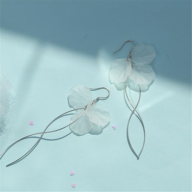 【COD Tangding】Long Pendant Petal Tassel Hook Earrings Fashion Girls Flower Ear Studs