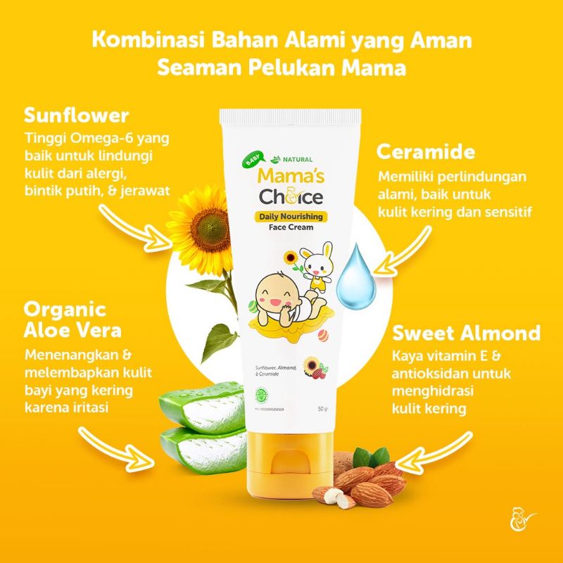 Mama's Choice Baby Daily Nourishing Face Cream | Baby Face Cream | Krim Pelembab Wajah Bayi