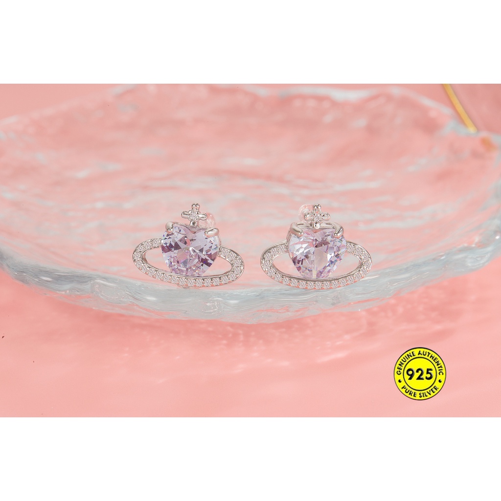 Anting Stud Zircon Bentuk Hati Bahan S925 Silver Untuk Wanita