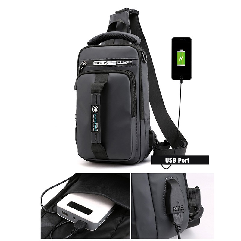 COD Highland Tas Selempang Pria Sling Bag Tas Selempang Charge USB Anti Air Waterproof IMPORT TS702