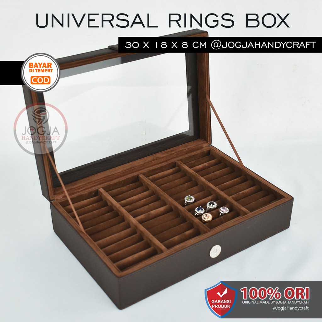 Exclusive Full Brown Universal Ring Box Organizer - Kotak Tempat Cincin / Display cincin