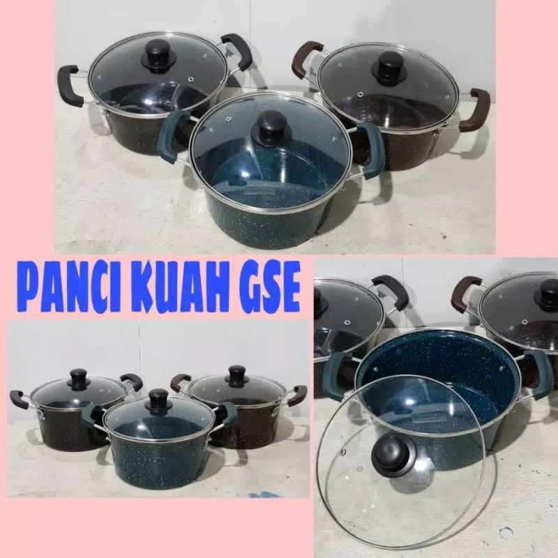 panci kuah SOP GSE enamel tutup kaca 24cm