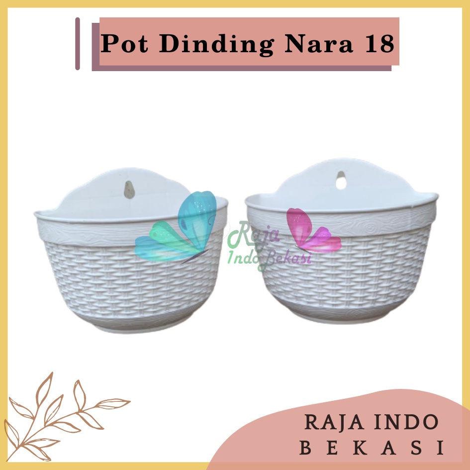 Pot Dinding Nara 18 Putih Pot Dinding Tempel Tempel Dekorasi Bunga Hias Unik Panjang Kecil Rotan Gantung Pagar Murah Grosir  Pot Dinding Tempel Anyam Nara CJP 18 &amp; 20