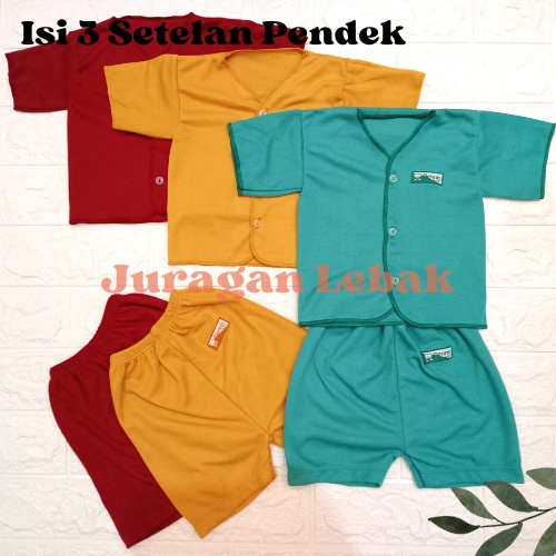 6 pcs SNI, setelan Baju bayi baru lahir lengan Pendek dan celana Pendek seri merah maroon, kuning busuk dan hijau tosca - Juragan Lebak