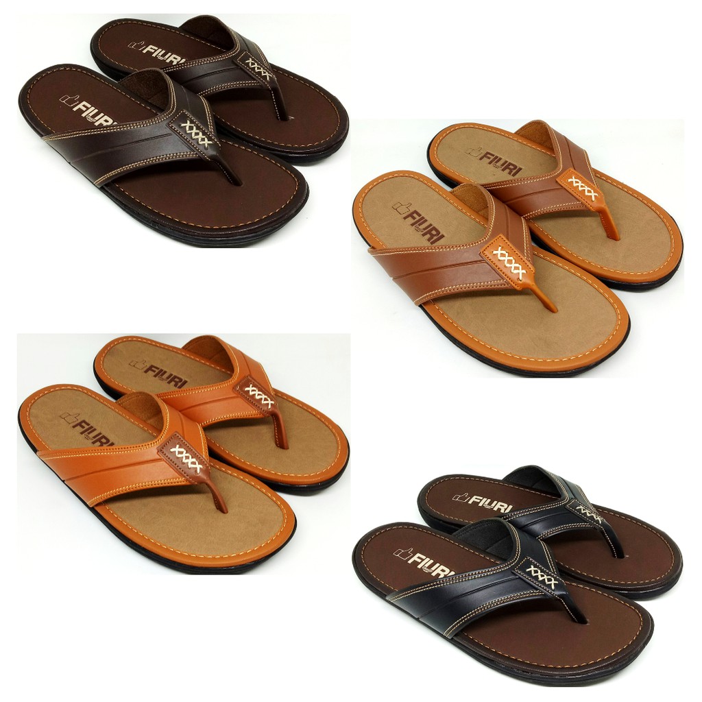 FIURI - Sandal Pria Dewasa Japit Coklat - Sendal Jepit Casual Kulit Selop Cowok Laki-Laki