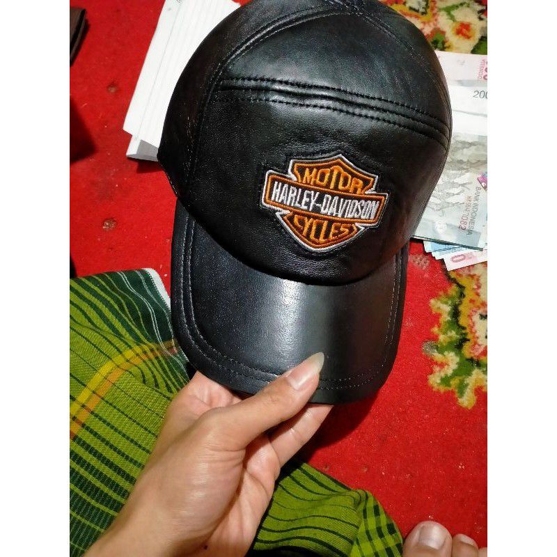 topi pria bordir Harley garansi kulit asli