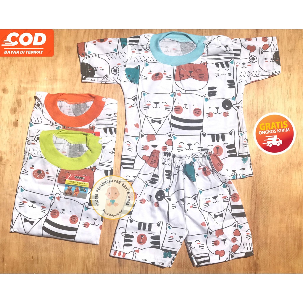 [STO.MKCPD] Setelan Bayi Pendek Motif Kucing Lucu Umur 3 - 18 Bulan