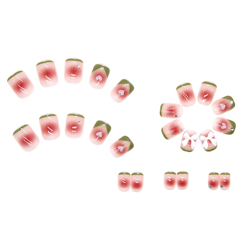 24pcs / box Kuku Palsu Motif Kupu-Kupu / Hati Aksen Berlian Imitasi Untuk Dekorasi Nail Art
