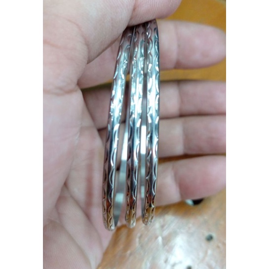Gelang keroncong titanium set 3 silver