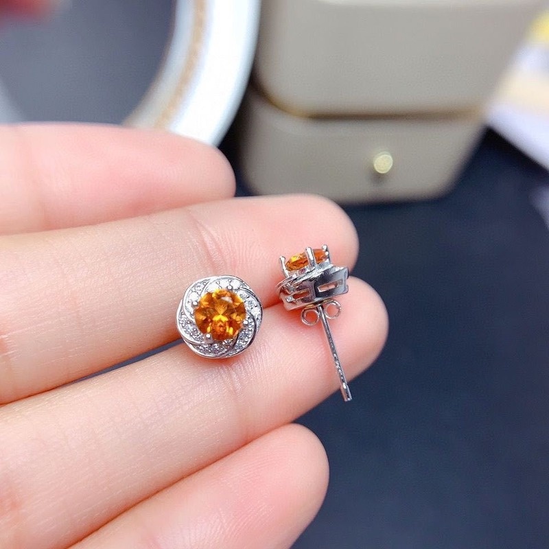 Fashion Yellow Moissanite 925 Silver Stud Earrings