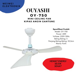 Kipas angin gantung Ouyashi OY-750 warna putih/ biru muda (real pic)