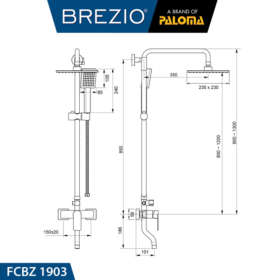 BREZIO FCBZ 1903 KERAN PANAS DINGIN SHOWER TIANG COLUMN KOTAK BLACK