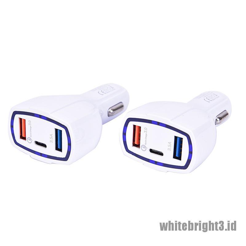 Adapter Charger Mobil 2 Port USB Tipe-C QC3.0 Warna Putih