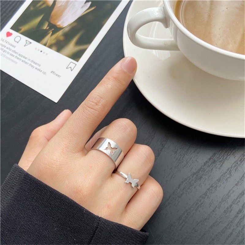 Set (2 buah) Cincin Couple Butterfly Kupu Kupu Fashion Ring Pasangan Sepasang Gaya Korea