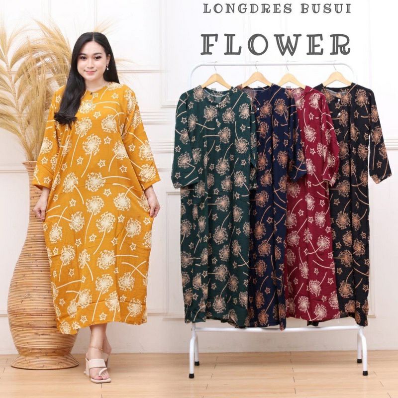 longdress FLOWER daster panjang busui ld 105 rayon adem termurah kekinian terbaru