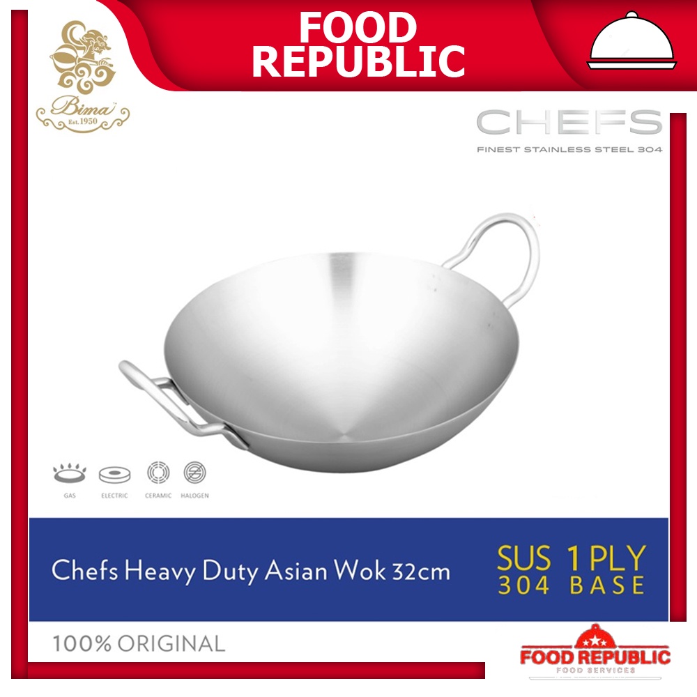Wajan Bima Chef Asian Wok 32 cm Kuali Hongkong  Stainless SUS 304 BP0101332