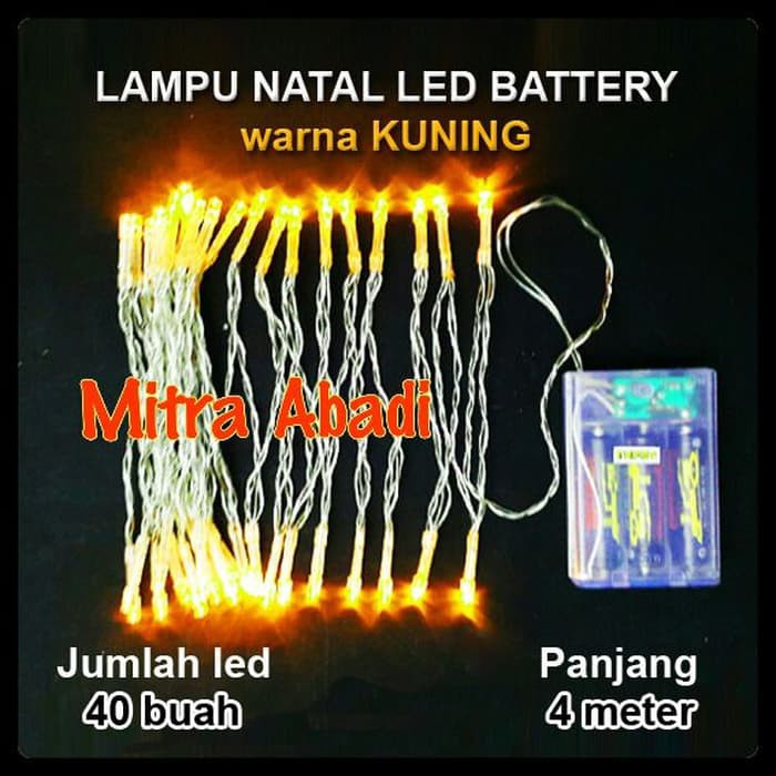 Dijual Lampu Natal LED Kuning/Yellow Baterai/Batre A2 Panjang 4 meter Limited