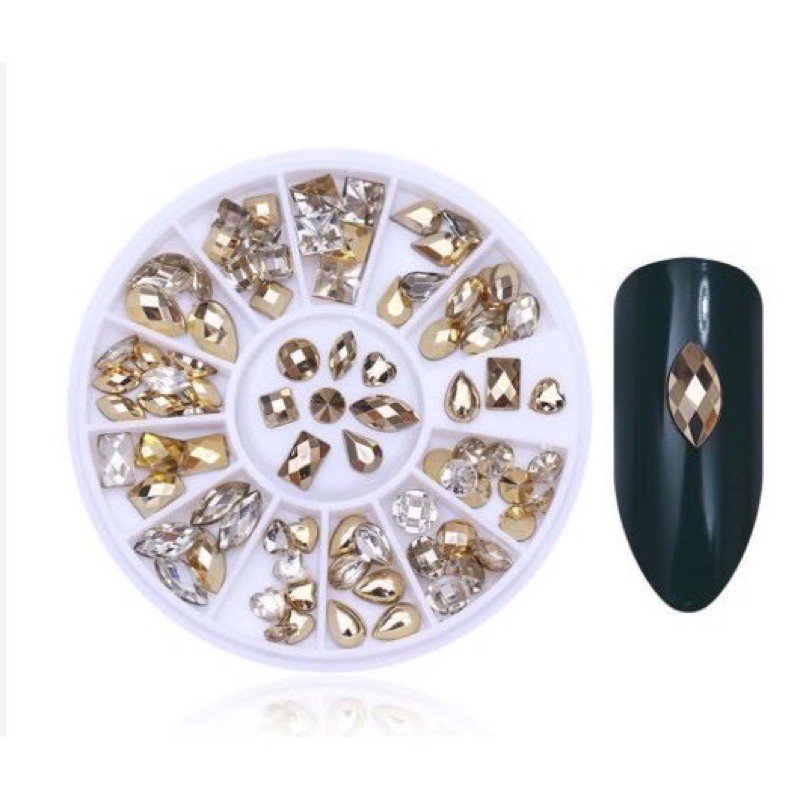 Nail wheel acc swarovski gold bronze mix shape / big swarovski nail art gold silver crystal ab