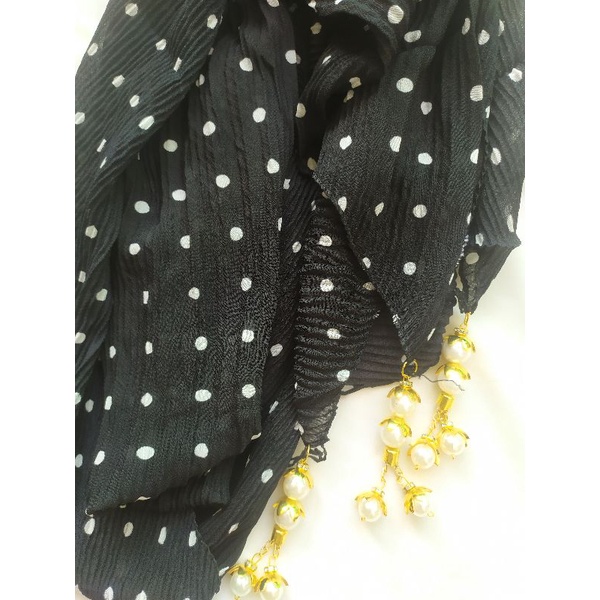 JILBAB SEGIEMPAT PLISKET POLKA BANDUL CROWN/KERUDUNG PLISKET POLKA-Hitam