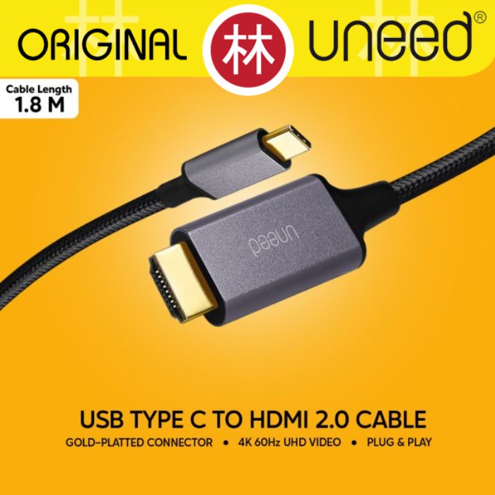 Uneed UCB302CH Cable Type-C To HDMI 2.0 Male Converter 4k 60hz 1.8M