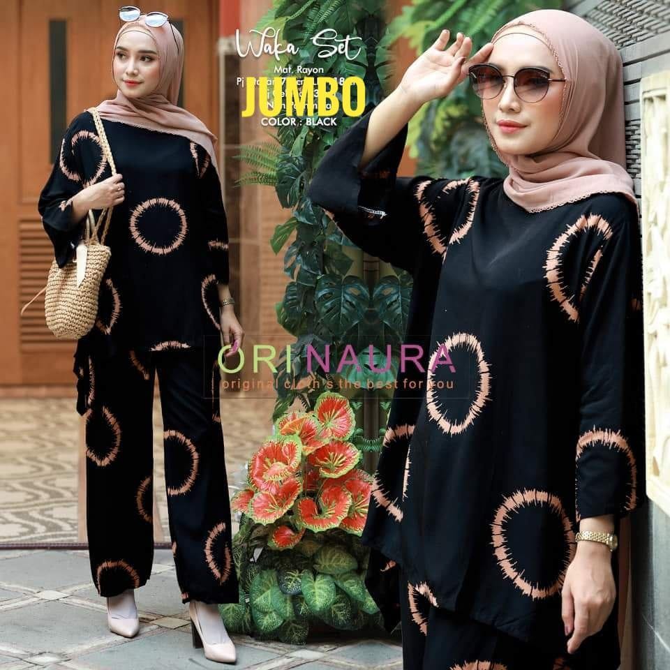 Setelan Wanita CP Waka Bumble Set Motif Cincin Polka Ori Naura Size Jumbo Busui Daster Setelan Jumbo