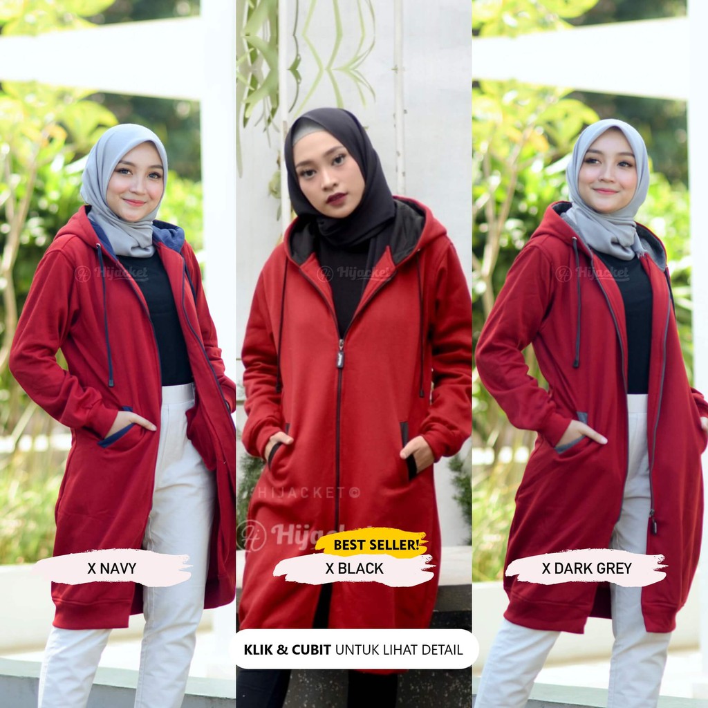 HIJACKET BASIC MAROON | HIJAKET JAKET HIJAB PANJANG WANITA MUSLIMAH SYAR'I