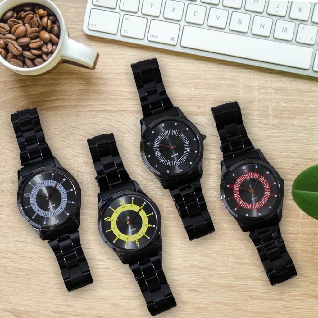 Jam tangan pria wanita rantaihitam stainless terbaru free baterai cadangan fashion SA015