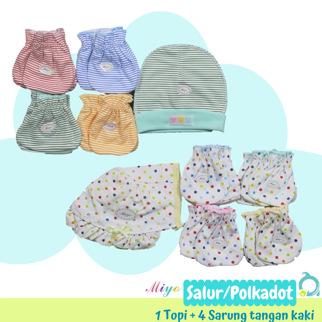MIYO Paket Topi - Sarung Tangan &amp; Kaki  Perlengkapan Baju Bayi Baru Lahir / Newborn